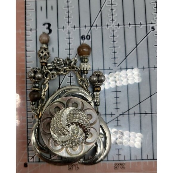 Dangling Charm Brooch Abalone Etched Circle Silver Tone Top 925 Charms - Picture 3 of 6